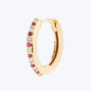 14K Hoop with White Diamonds and Ruby