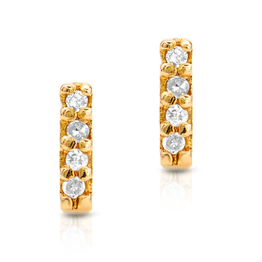 14K YELLOW GOLD DIAMOND BAR STUD EARRINGS