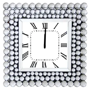 20 Inch Mirrored Wall Clock With Jeweled Accents, Silver By Benzara