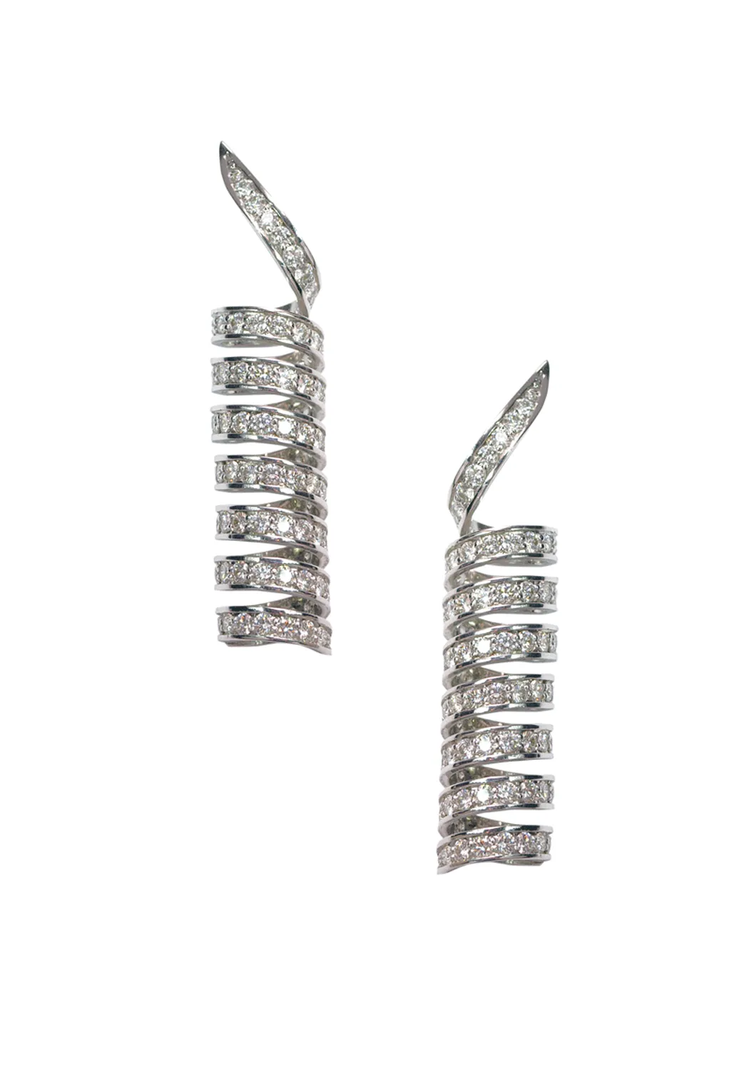 Alex Soldier 18K White Gold Diamond Spiral Earrings