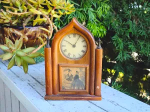 Antique Wood Wooden Victorian Ladies Mechanical Windup Mantle Shelf Clock