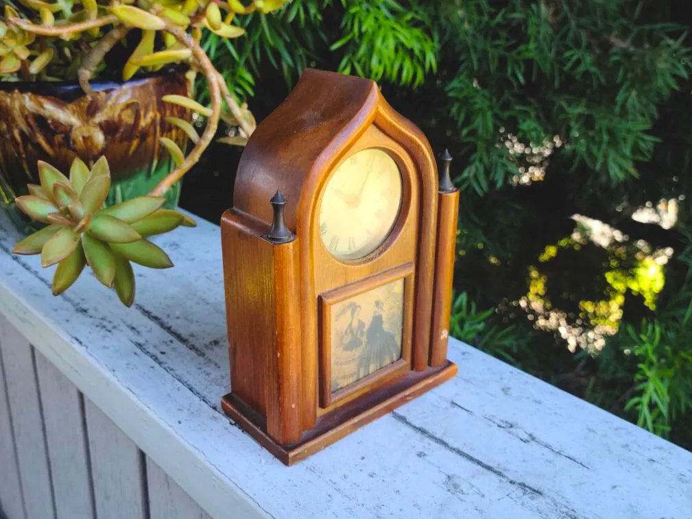 Antique Wood Wooden Victorian Ladies Mechanical Windup Mantle Shelf Clock