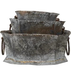 Antiqued Galvanised Decorative Planter - Set of Three