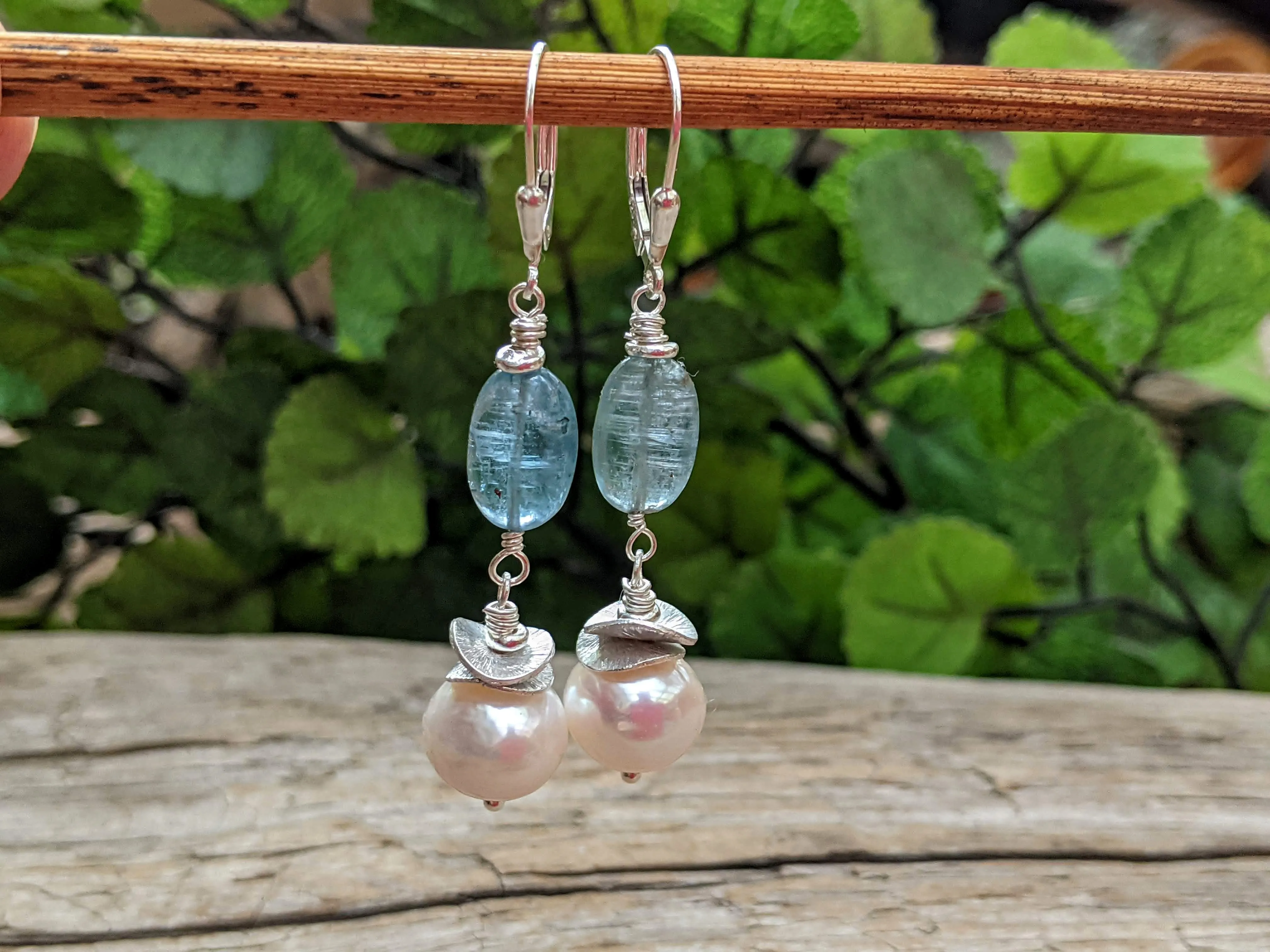 Aqua Blue Kyanite & Edison Pearl Earrings