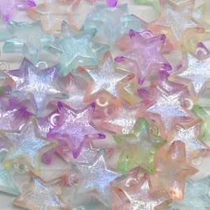 Assorted Transparent Star Glow In Dark Plastic Beads | Size: 24mm