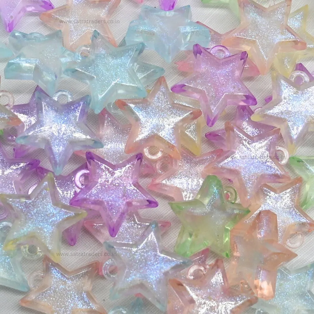 Assorted Transparent Star Glow In Dark Plastic Beads | Size: 24mm