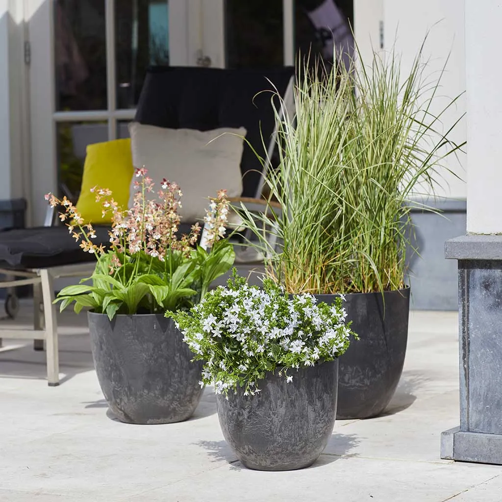 Black Curved Artstone Plant Pot - 33cm