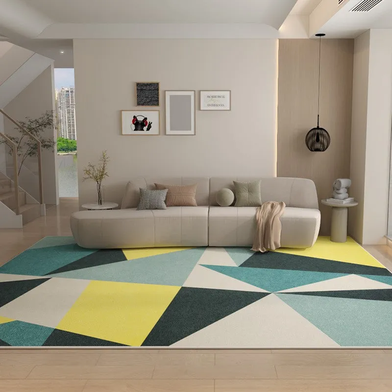 Blue Modern Rugs under Dining Room Table, Geometric Carpets for Living Room, Contemporary Modern Rugs Next to Bed