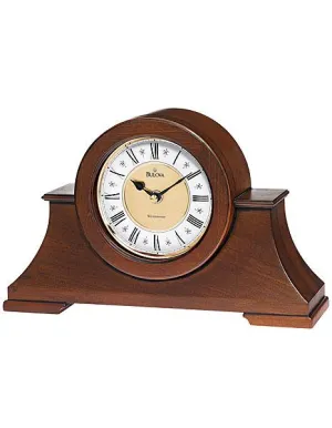 Bulova Cambria Chiming Mantel Clock - Antique Walnut Finish - Two-Tone Dial