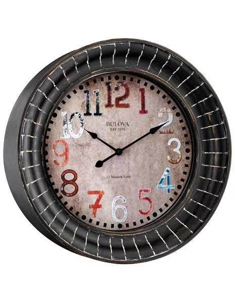 Bulova Paris Metal Wall Clock - Antique Bronze Finish - Multi-Colored Numerals