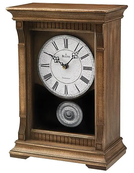 Bulova Warrick III Chiming Mantel Clock - Antique Pewter and Wood Finish