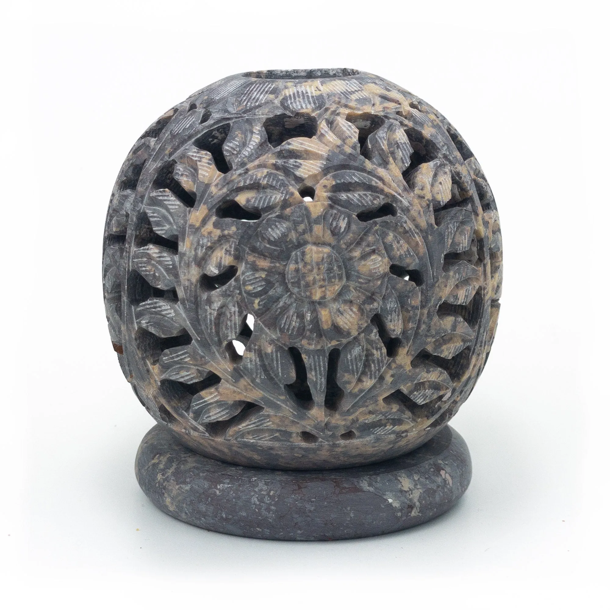 Carved Soapstone Candle Ball 3.5" (C)