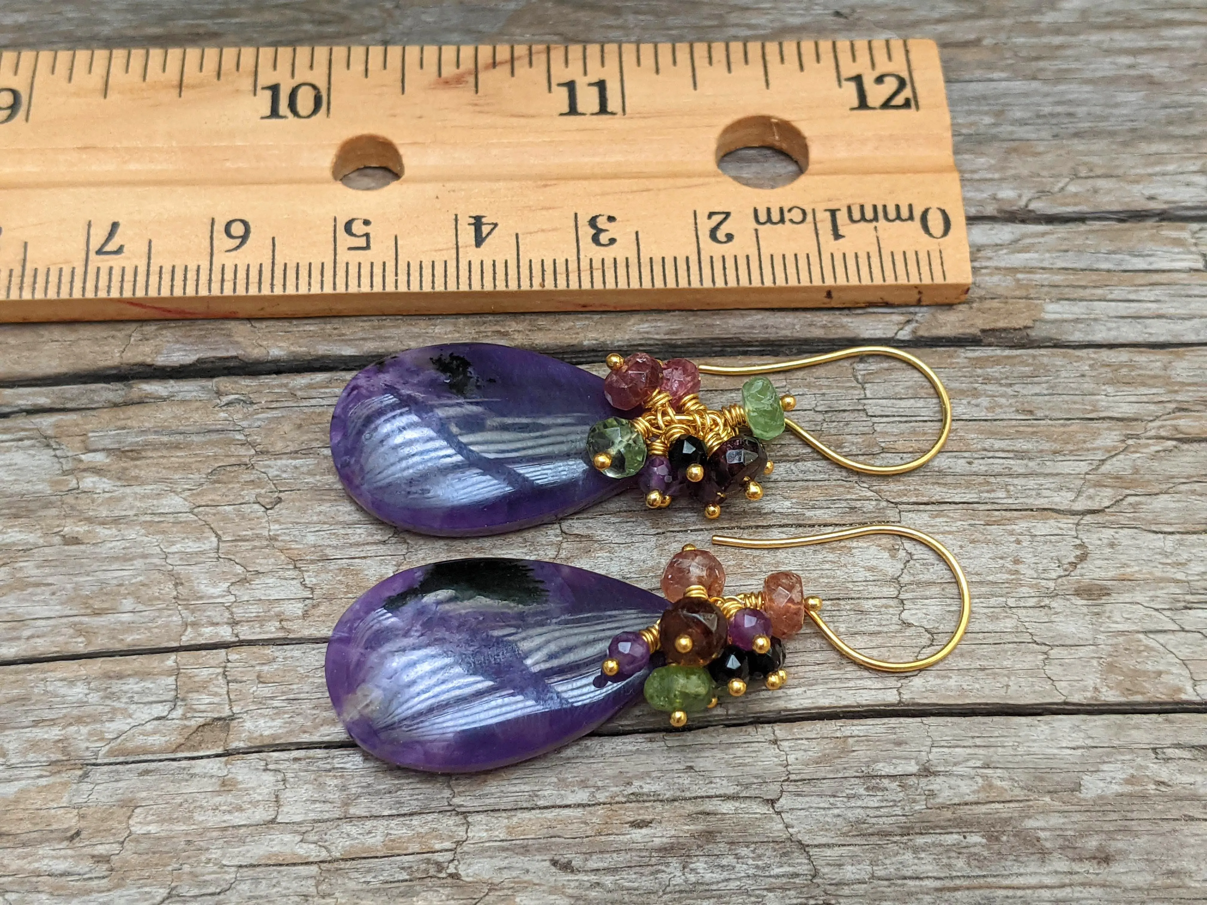 Charoite with Tourmaline Cluster Earrings