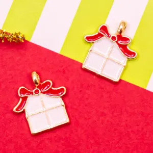 Christmas Gift Box Charms | Size : 14mm | 6Pcs