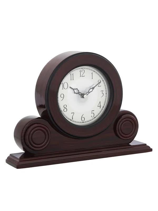 CRAFT SMITH Decorative Rosewood Colour Wooden Home Office Decor English Numerals Round Silver Colour Dial Analog Table Desk Clock for Home Living Room (Size: 22 x 7 x 32 CM | Weight: 1275 Gram)