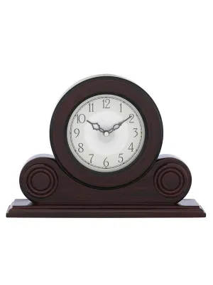 CRAFT SMITH Decorative Rosewood Colour Wooden Home Office Decor English Numerals Round Silver Colour Dial Analog Table Desk Clock for Home Living Room (Size: 22 x 7 x 32 CM | Weight: 1275 Gram)