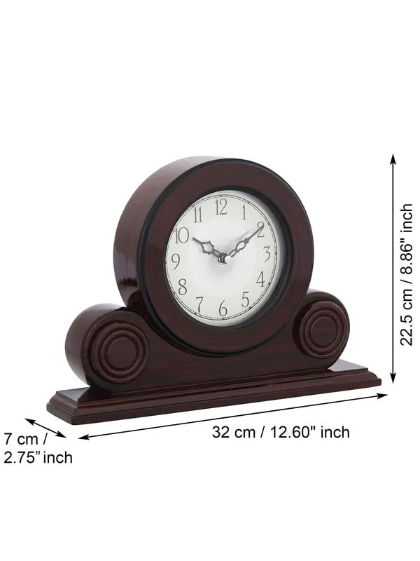 CRAFT SMITH Decorative Rosewood Colour Wooden Home Office Decor English Numerals Round Silver Colour Dial Analog Table Desk Clock for Home Living Room (Size: 22 x 7 x 32 CM | Weight: 1275 Gram)