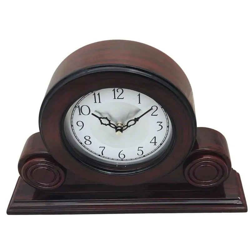 CRAFT SMITH Decorative Rosewood Colour Wooden Home Office Decor English Numerals Round Silver Colour Dial Analog Table Desk Clock for Home Living Room (Size: 22 x 7 x 32 CM | Weight: 1275 Gram)