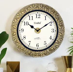 CRAFTEL 12" Brass Embossed Antique Wall Analog Clock Vintage Round Analog Clock For Bedroom Living Room Home And Office : Dial - 8 Inches