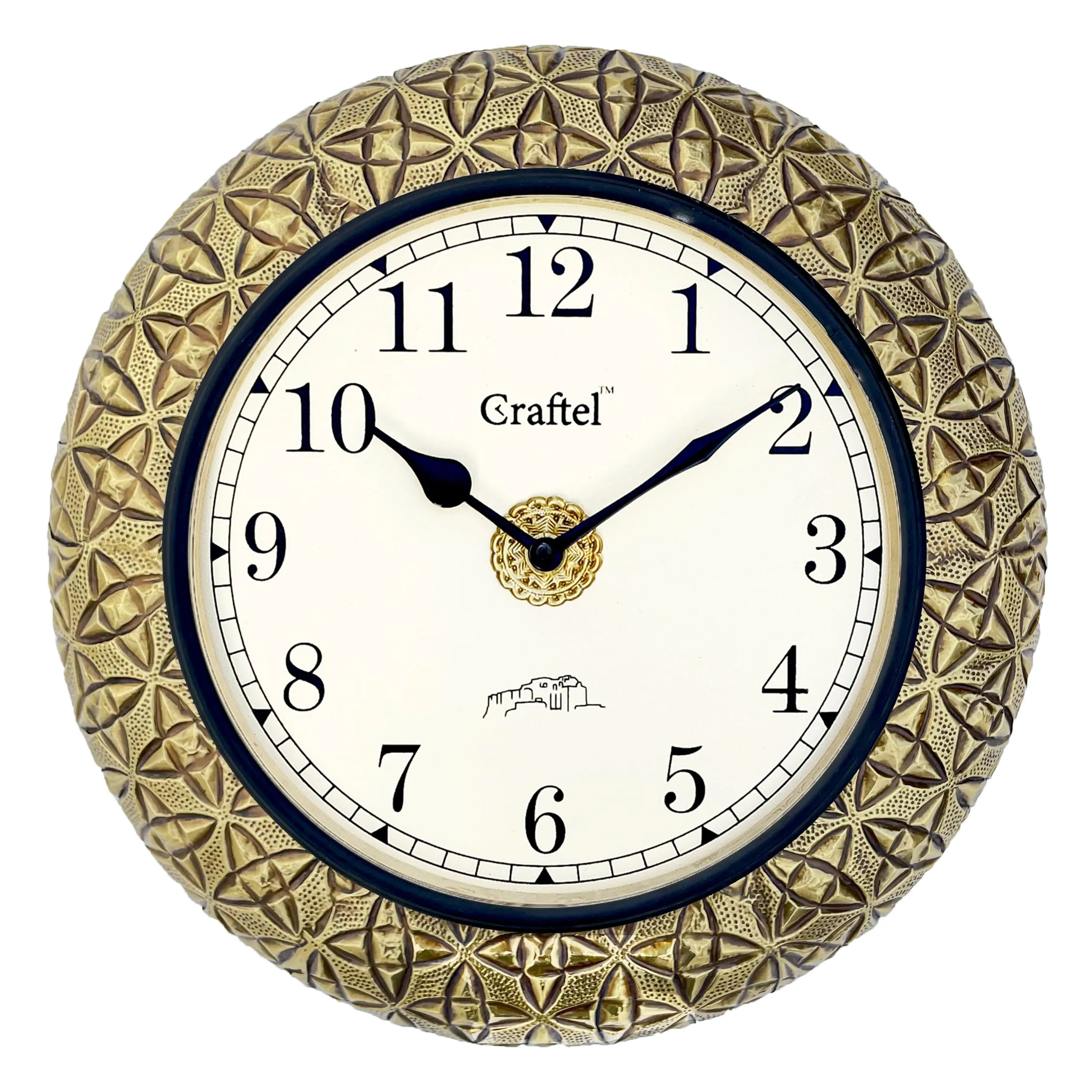 CRAFTEL 12" Brass Embossed Antique Wall Analog Clock Vintage Round Analog Clock For Bedroom Living Room Home And Office : Dial - 8 Inches