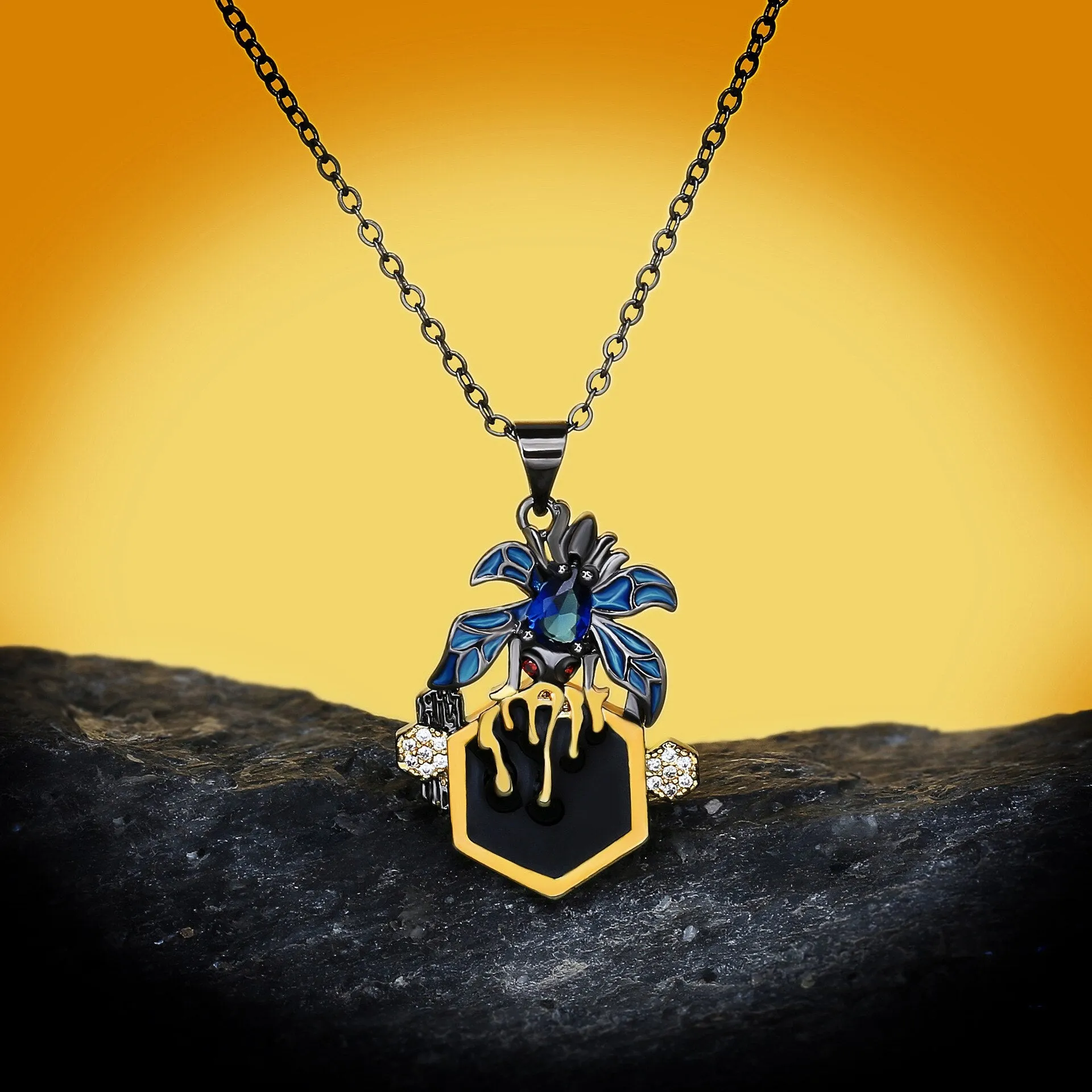 Creative Spider Enamel Pendant Necklaces with Zircon in 925 Sterling Silver