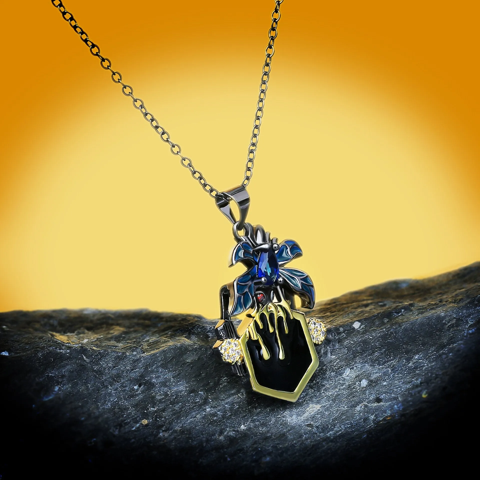 Creative Spider Enamel Pendant Necklaces with Zircon in 925 Sterling Silver