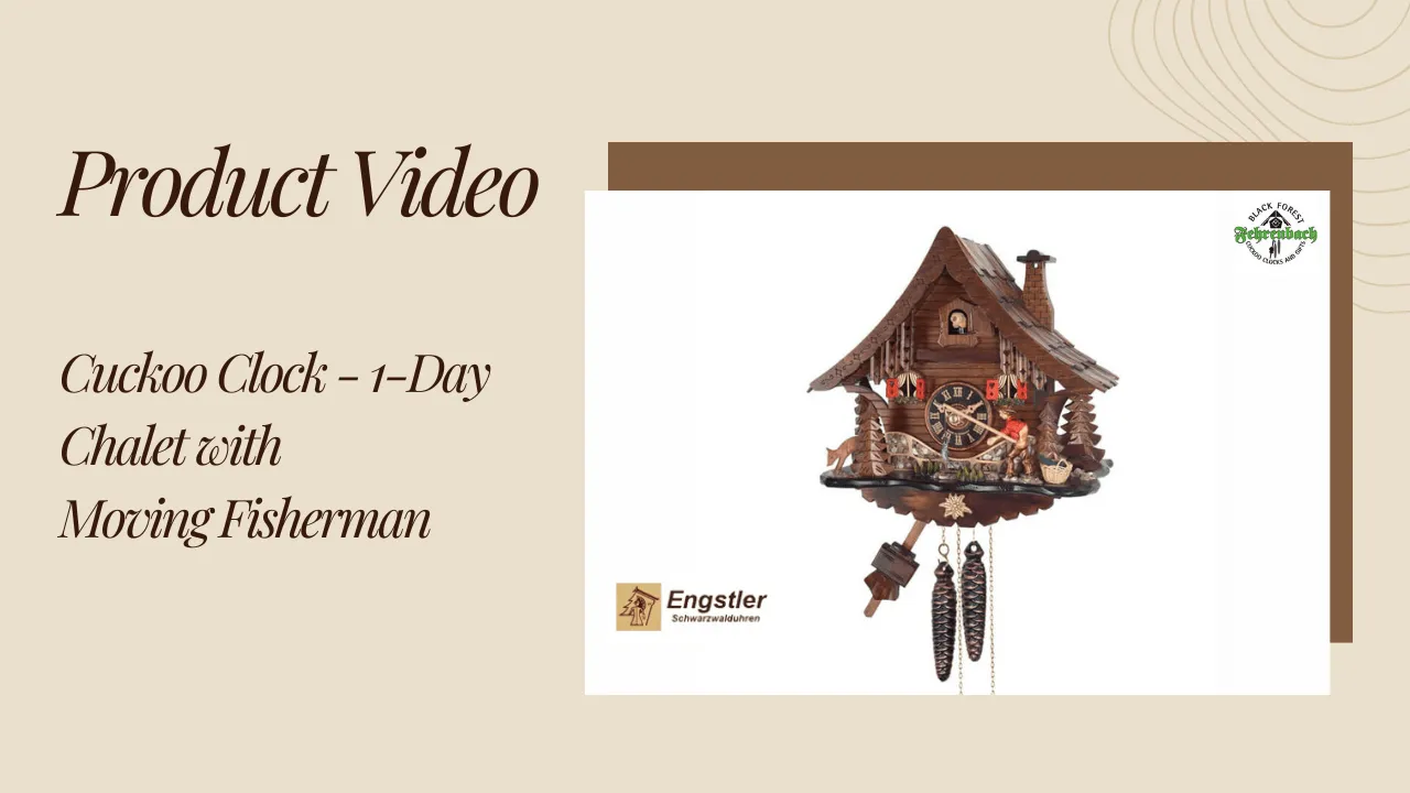 Cuckoo Clock - 1-Day Chalet with Moving Fisherman - Engstler