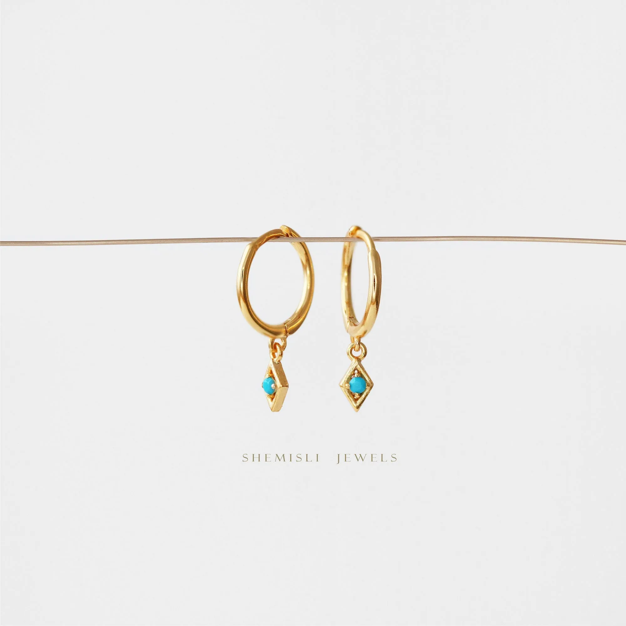 CZ Drop Dangle Hoop Earrings, White Stone, Emerald, Turquoise, Unisex, Gold, Silver SHEMISLI SH069, SH168, SH070, SH272, SH273