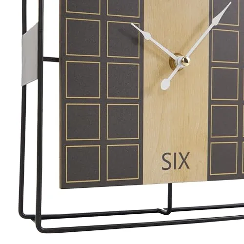 Deco 79 Wooden Geometric Open Frame Square Clock with Grid Pattern, 9" x 2" x 9", Black