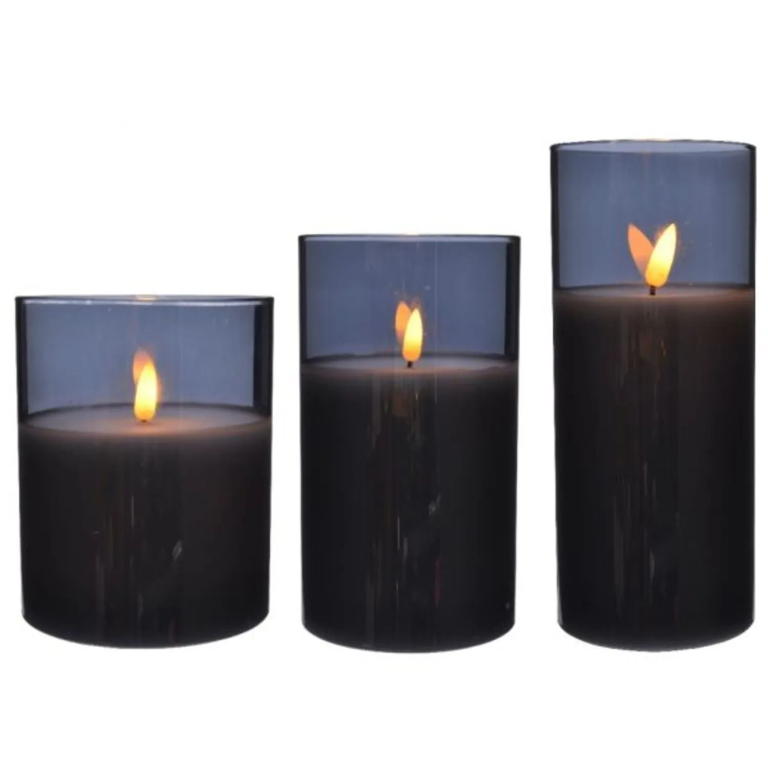 Decoris 7.5 x 13cm LED Smokey Glass Wax Candles (Set of 3)