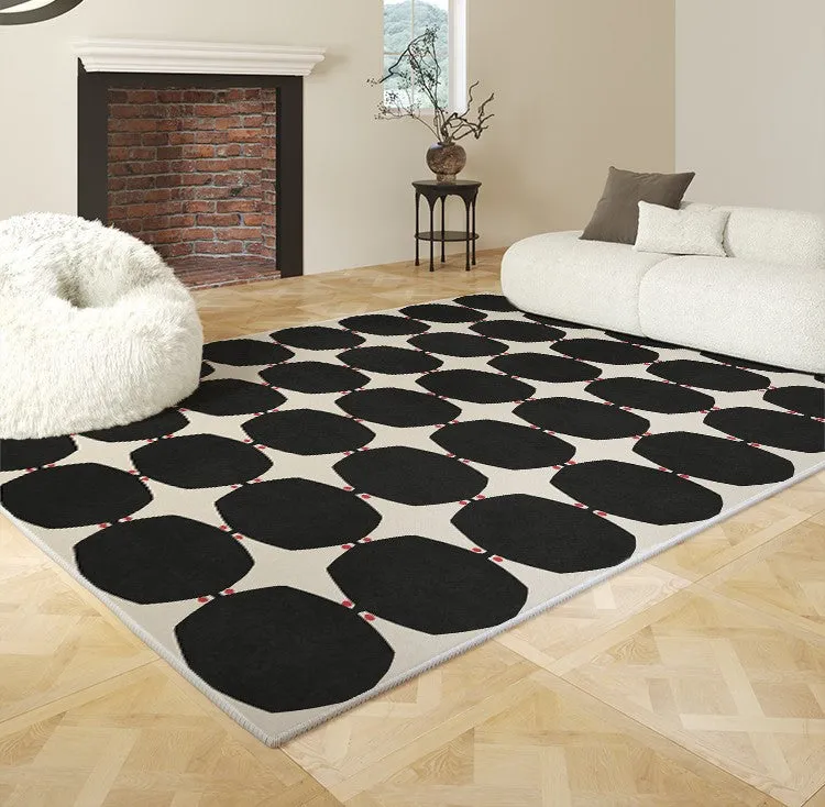 Dining Room Geometric Modern Rugs, Bedroom Modern Rugs, Black Modern Rugs for Living Room, Contemporary Modern Rugs under Coffee Table