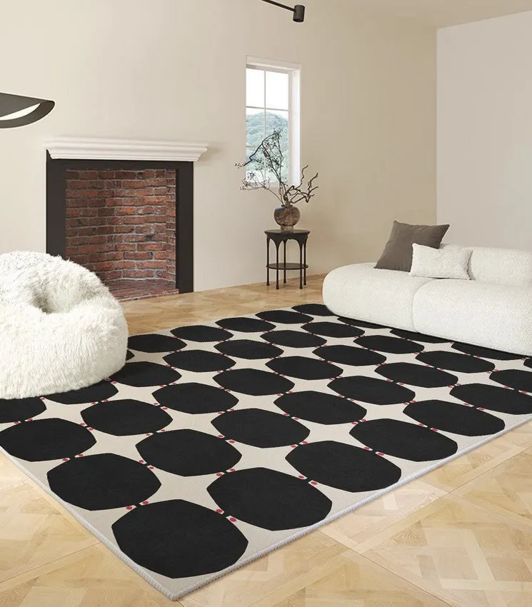 Dining Room Geometric Modern Rugs, Bedroom Modern Rugs, Black Modern Rugs for Living Room, Contemporary Modern Rugs under Coffee Table