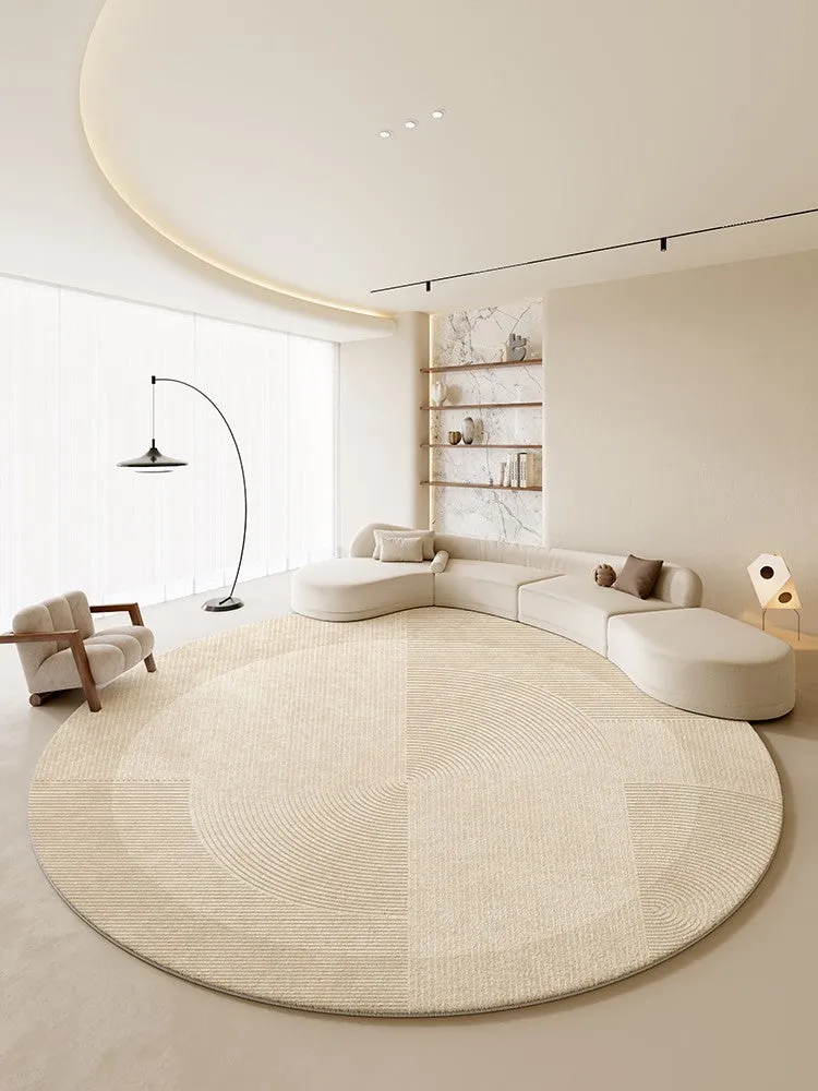 Dining Room Modern Rugs, Cream Color Round Rugs under Coffee Table, Large Modern Rugs in Living Room, Contemporary Circular Rugs in Bedroom