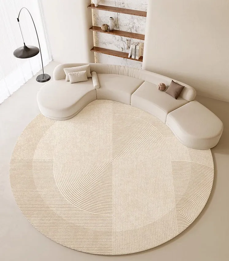 Dining Room Modern Rugs, Cream Color Round Rugs under Coffee Table, Large Modern Rugs in Living Room, Contemporary Circular Rugs in Bedroom