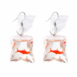 Fashion Creative Koi Fish goldfish Water Bag Dangle Earrings Cute Handmade Earrings Womens Jewelry