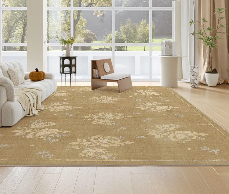 Flower Pattern French Style Modern Rugs for Dining Room, Contemporary Modern Rugs, Mid Century Modern Rugs for Interior Design, Yellow Soft Rugs under Coffee Table