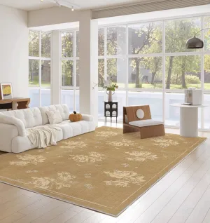 Flower Pattern French Style Modern Rugs for Dining Room, Contemporary Modern Rugs, Mid Century Modern Rugs for Interior Design, Yellow Soft Rugs under Coffee Table