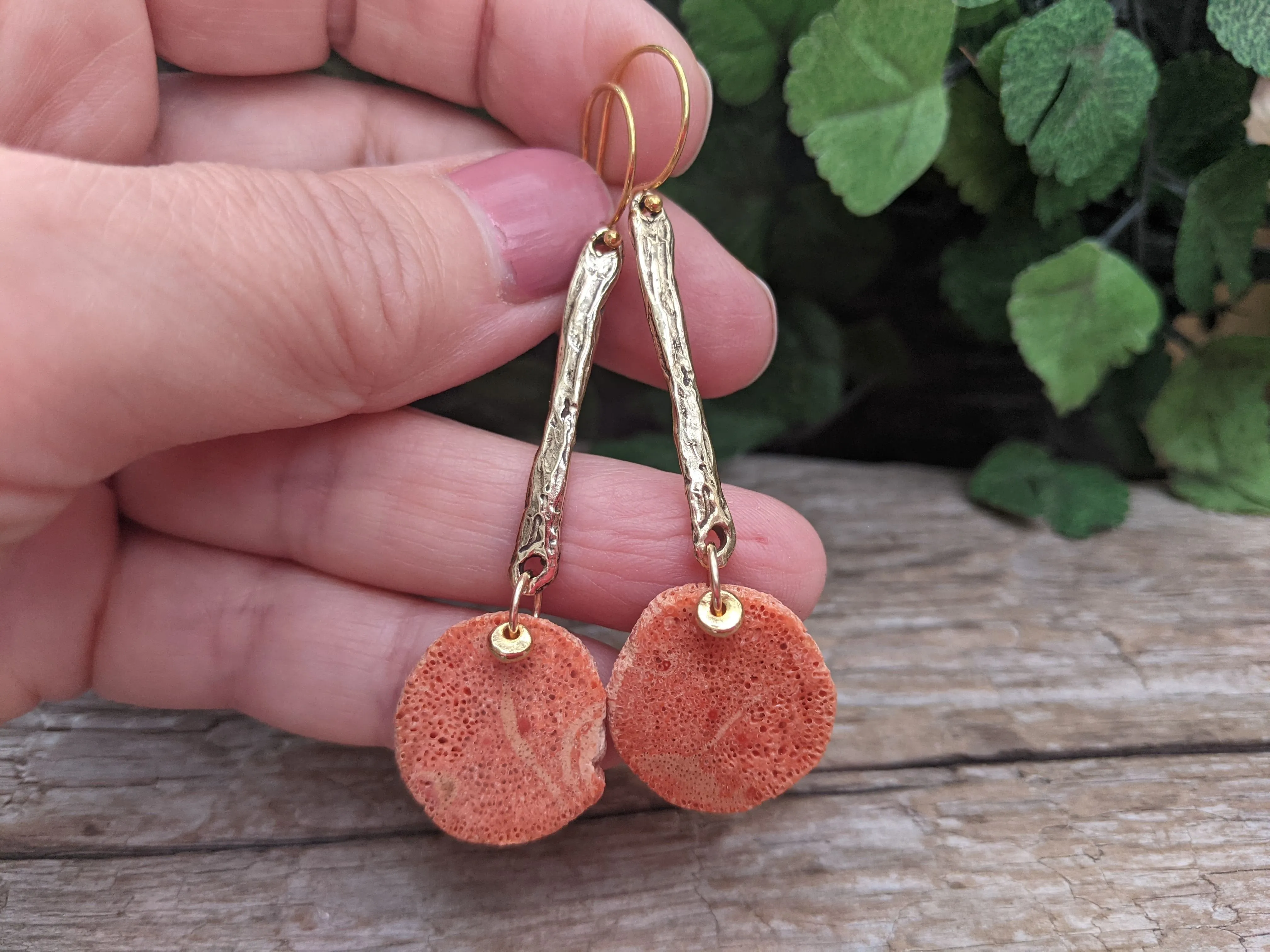 Fossilized Coral Long Earrings