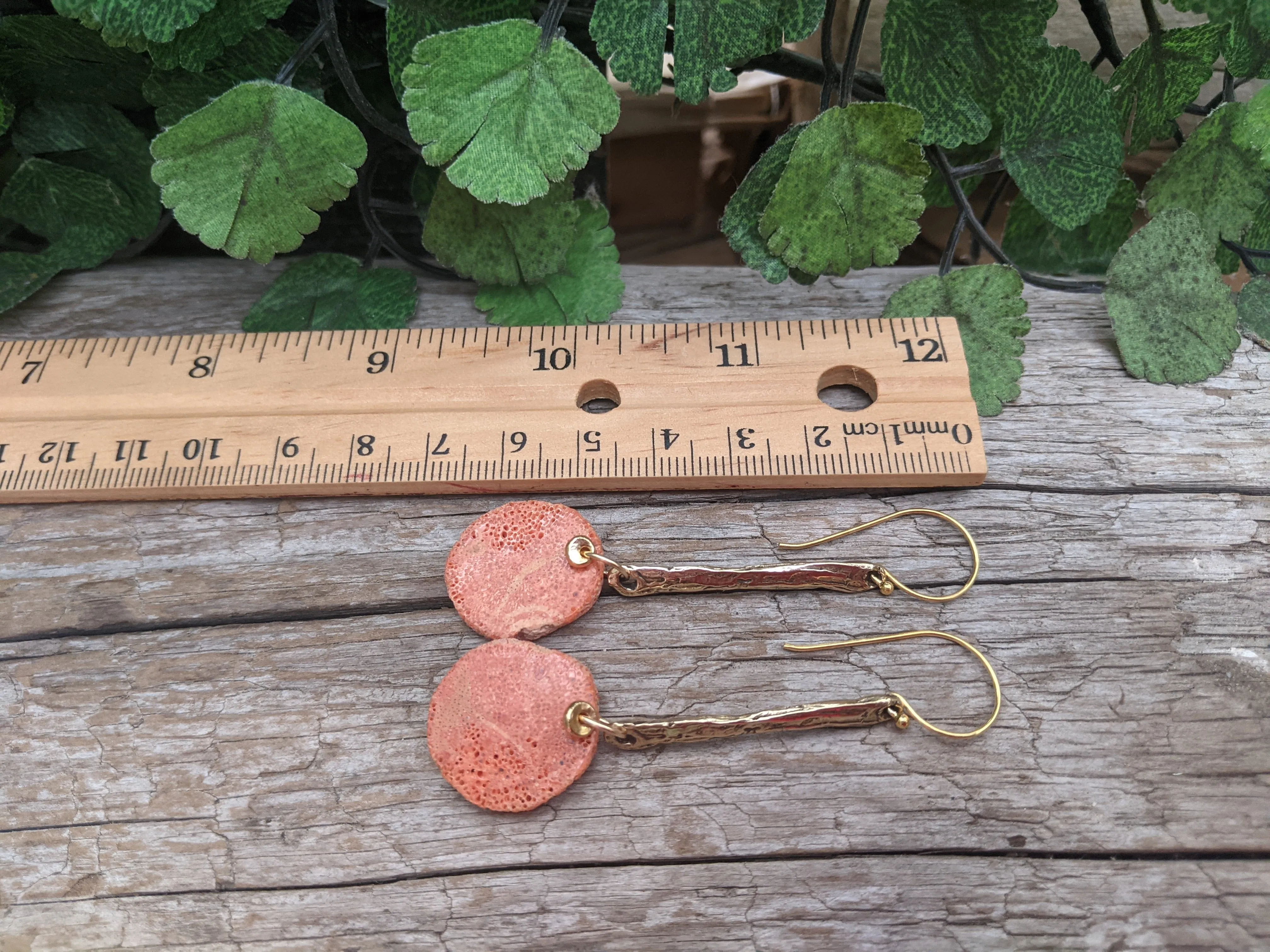 Fossilized Coral Long Earrings