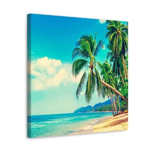 GADGETS WRAP Canvas Gallery Wrap Framed for Home Office Studio Living Room Decoration (10x10inch) - Beach & Trees