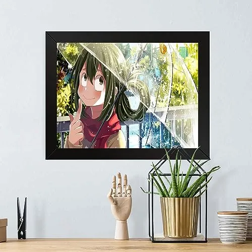 GADGETS WRAP Printed Photo Frame Matte Painting for Home Office Studio Living Room Decoration (17x11inch Black Framed) - Anime Girl In Rain