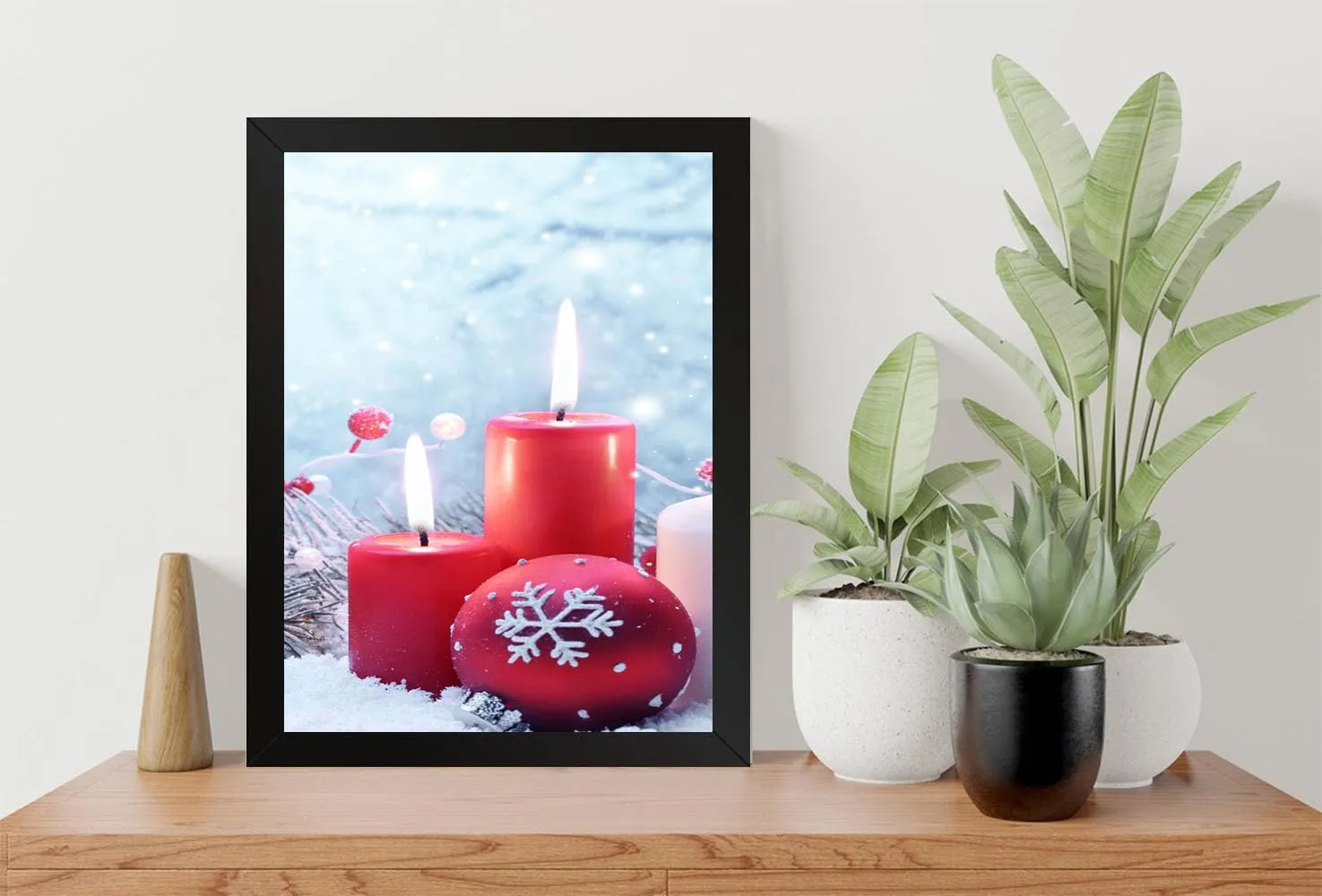 GADGETS WRAP Printed Photo Frame Matte Painting for Home Office Studio Living Room Decoration (9x11inch Black Framed) - Red White Candles