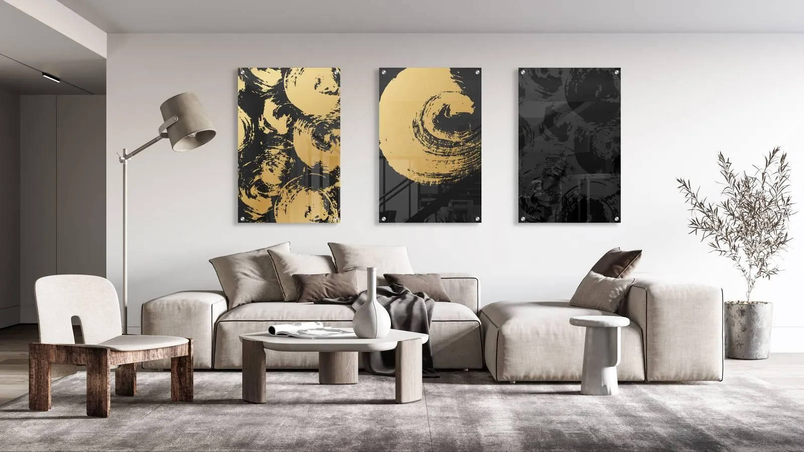 Gold and Black Style Set of 3 Prints Modern Wall Art Modern Artwork