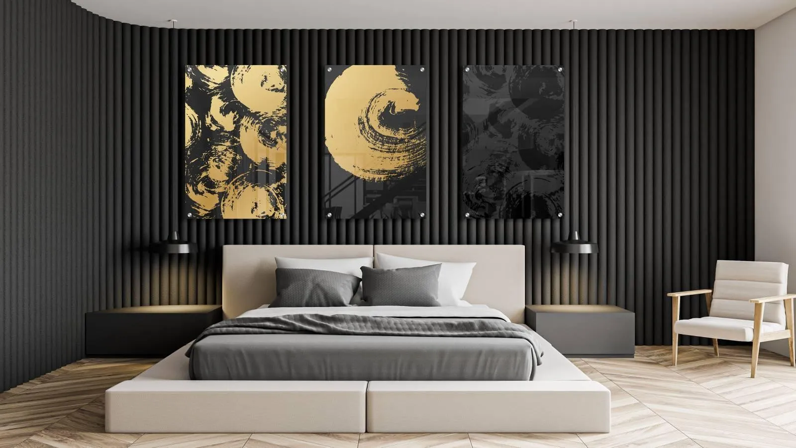 Gold and Black Style Set of 3 Prints Modern Wall Art Modern Artwork