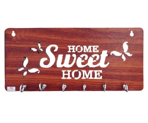 Heart Home Wood Sweet Home Design 7 Hooks Mounted Key Holder for Wall & Home Decor (Brown)