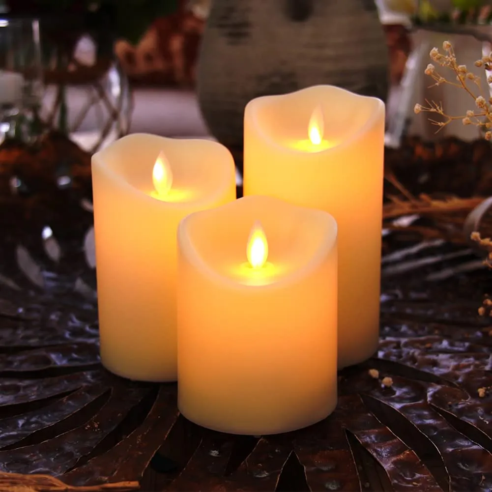 Homemory Waterproof Flickering Flameless Candles, Outdoor Indoor Battery Operated LED Candles with Remote Timers, No melt, Moving Flame, Ivory Frosted Plastic, D3.25"x H4"5"6", Set of 3