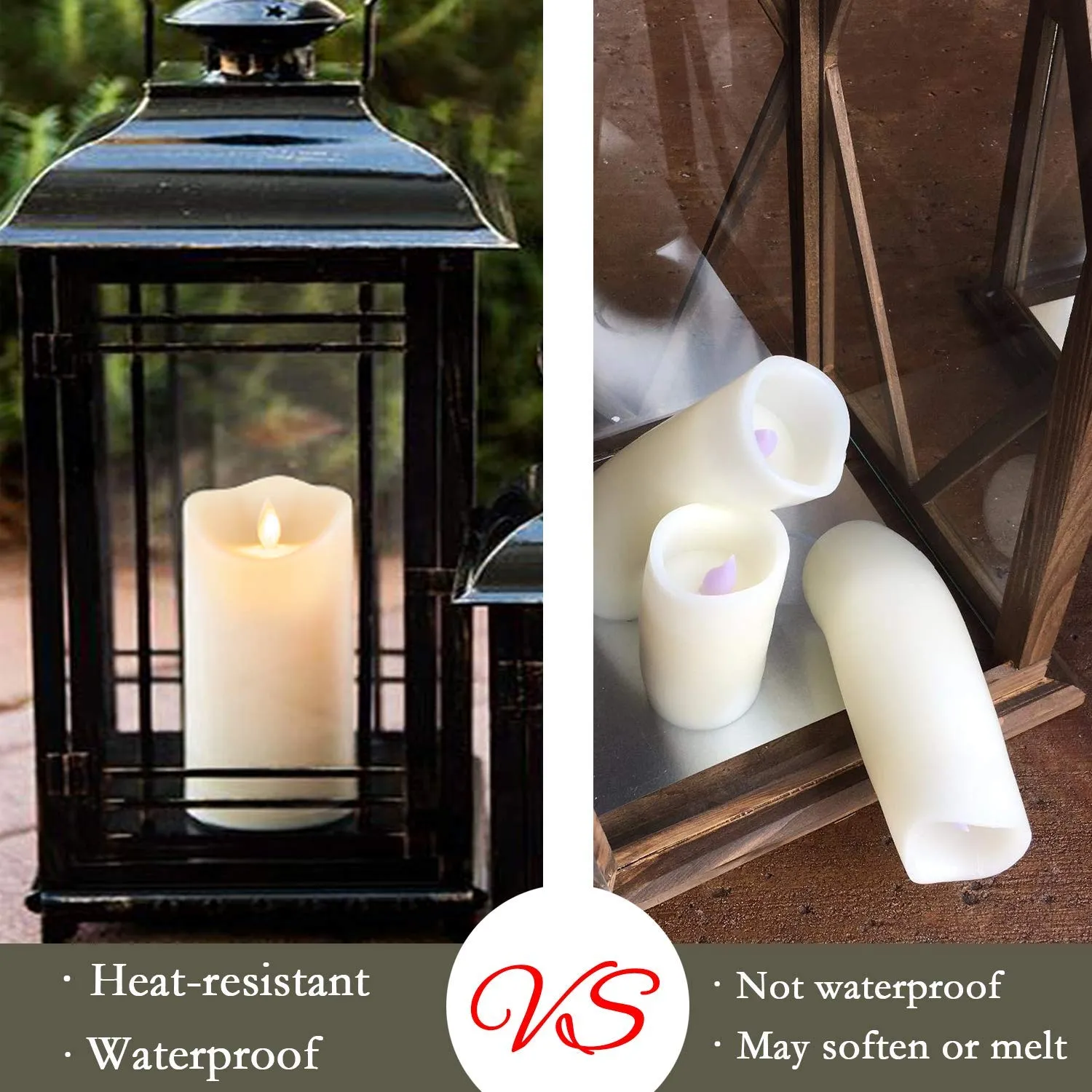 Homemory Waterproof Flickering Flameless Candles, Outdoor Indoor Battery Operated LED Candles with Remote Timers, No melt, Moving Flame, Ivory Frosted Plastic, D3.25"x H4"5"6", Set of 3