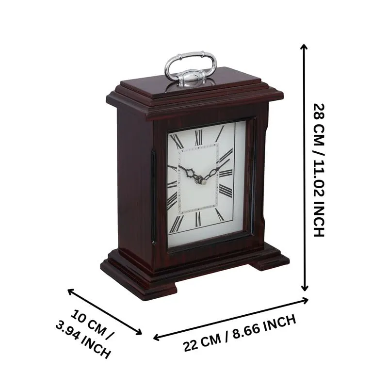 INDIANA CRAFT Beautiful Rosewood Colour Wooden Roman Numbers Rectangular Table Clock for Office Desk Home Bedroom Living Study Room Decor Gifts (Size: 22 x 10 x 28 CM | Weight: 1510 Gram)