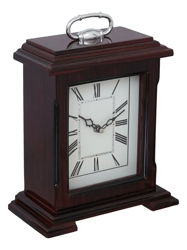 INDIANA CRAFT Beautiful Rosewood Colour Wooden Roman Numbers Rectangular Table Clock for Office Desk Home Bedroom Living Study Room Decor Gifts (Size: 22 x 10 x 28 CM | Weight: 1510 Gram)