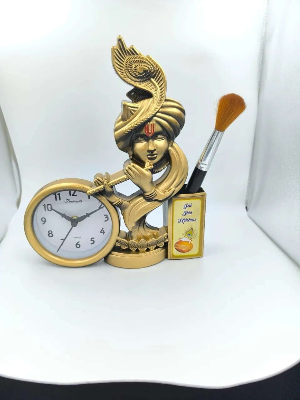 Krishna Statue Decorative Desk Clock for Home, Office, Bedroom, Living Room, Kitchen, Dining Room, Bedside Table, Gold